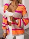 Orange Stripe Contrast Oversized Open Front Cardigan