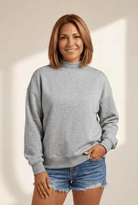 Women's Oversized Heather Gray Mock Neck Cotton-Blend Sweatshirt