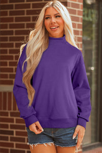 Women's Oversized Mock Neck Cotton-Blend Sweatshirt in Purple