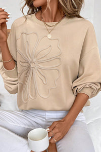 Women's Parchment Floral Cord-Embroidered Relaxed Sweatshirt