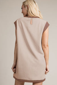 Parchment Stylish Textured Color Block Trim Shift Mini Dress