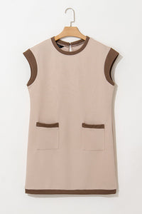 Parchment Stylish Textured Color Block Trim Shift Mini Dress