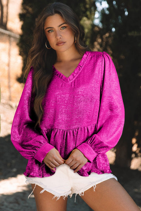 Pastel Ruffle Babydoll Blouse for Women - Flowy Fit Top with Feminine Details for Effortless Everyday Style