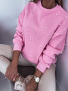 Pearl Embellished Pink Crew Neck Sweatshirt