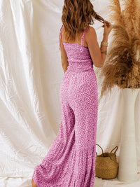 Phalaenopsis Spaghetti Strap Floral Jumpsuit with Smocked Bodice