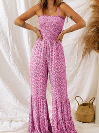 Phalaenopsis Spaghetti Strap Floral Jumpsuit with Smocked Bodice