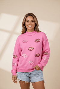 Women's Pink Reversible Sequin Lip Sweatshirt with Mock Neck
