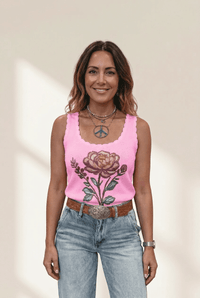 Women's Pink Scalloped Rose Intarsia Knit Sweater Vest made for easy styling and wardrobe coordination, with premium-like structure and finish.