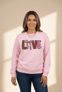 Women's Pink Sequin LOVE Sweatshirt with Bow Detail