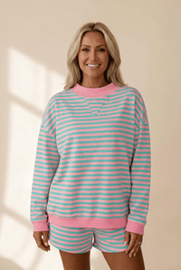 
Pink Stripe Cotton Pullover & Relaxed Shorts Set