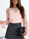 Pink Swiss Dot Mesh Top with Lace Detail