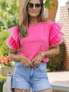 Pink Tulle Ruffle Sleeve Cotton Top