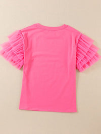 Pink Tulle Ruffle Sleeve Cotton Top