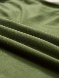 Pleated Fern Green Notched V-Neck Puff Sleeve Shift Dress