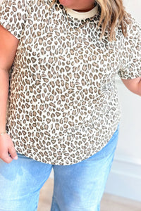 White Plus Size Leopard Print Round Neck T Shirt