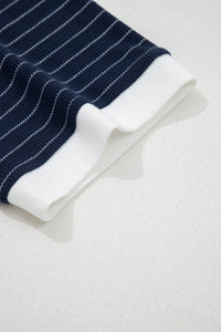 Blue Stripe Contrast Trim Plus Size Ribbed T Shirt