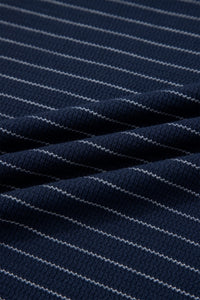 Blue Stripe Contrast Trim Plus Size Ribbed T Shirt