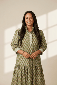 Women's Plus Size Olive Floral Tunic Dress with Contrast Stripes