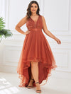 Plus Size Sequin High-Low Deep V Neck Tulle Evening Dresses