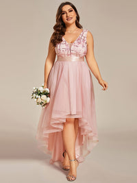 Plus Size Sequin High-Low Deep V Neck Tulle Evening Dresses