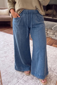Women's Plus Size Ashleigh Blue Mineral Wash Wide Leg Pants with Pockets