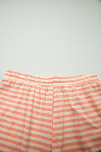 Pink Stripe Drop Shoulder T Shirt and Shorts Plus Size Summer Set