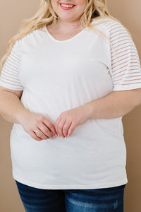 Women's White Striped Raglan Plus Size Tee in Plus Size Tops