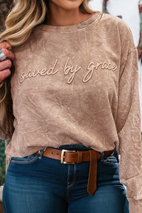 DUNE saved by grace Embroidered Mineral Wash Plus Size Sweatshirt