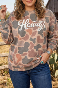 Plus Size Women's Cozy Multicolor Camouflage Graphic Sweatshirt - Casual Western Style for Everyday Comfort