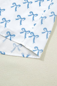Sky Blue Ruffled Short Sleeve Plus Size Bow Top