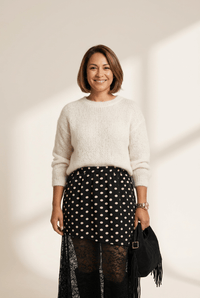 Women's Polka Dot Maxi Skirt with Sheer Lace Inset
