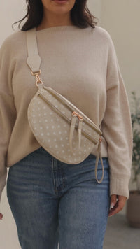 Beige Retro Polka Dot Crossbody Bag for Women - Chic Double Zip Everyday Accessory with Versatile Style