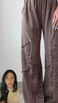 Mineral Wash Coffee Leopard Patchwork Wide-Leg Pants with practical styling and dependable silhouette control.