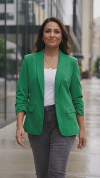 Kelly Green 3/4 Ruched Sleeve Tailored Office Blazer
