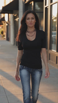 Women's Smooth Deep V-Neck Fitted Tee - Short Sleeve