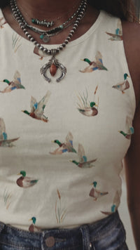 Women's Casual Beige Mallard Print Western Tank Top - Trendy Summer Style with Relaxed Fit for Effortless Chic