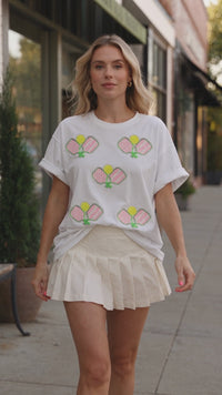 Stylish Women's White Sequin Pickleball Tee - Trendy Summer Athleisure Top for Active Play & Casual Outings