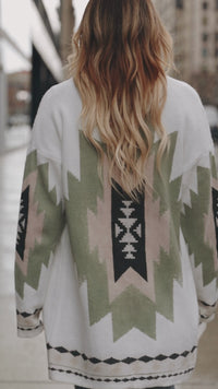 Women's Southwest Geometric Open-Front Longline Cardigan