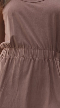 Effortless Women's Smoke Gray Sleeveless Mini Dress with U Neck and Elastic Waist for Chic Casual Style