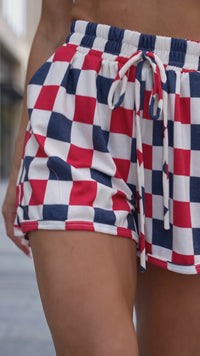 Casual Women's Red Checkered Shorts – Stylish Summer Wear for Independence Day, Comfortable Fit for Everyday Fun