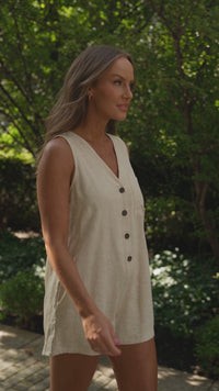 Women's Linen-Blend Button-Front Romper in Jumpsuits & Rompers