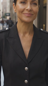 Women's Structured Black Military Blazer with Silver Buttons