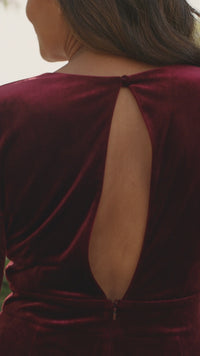 Women's Velvet Wide-Leg Open Back Jumpsuit in Burgundy and Red