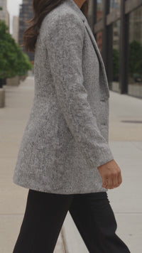 Women's Herringbone Tailored Open Front Blazer with Dual Pockets