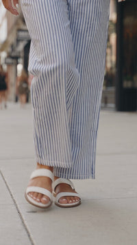 Women's Blue and White Stripe Drawstring Pants