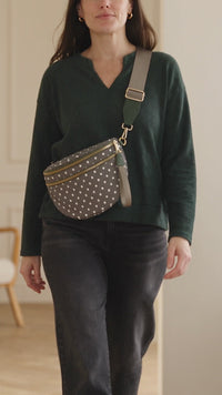 Stylish Women's Retro Blackish Green Polka Dot Double Zip Crossbody Bag - Compact & Ideal for Everyday Fashion