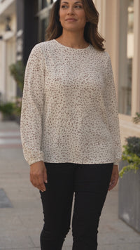 Women's Animal Print Long Sleeve Knit Blouse in Bone and Coffee with practical styling and dependable silhouette control.