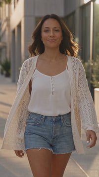 Women's Lightweight Ivory Crochet Open-Front Cardigan made for easy styling and wardrobe coordination, with premium-like structure and finish.