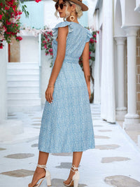 Printed Tied Flutter Sleeve Midi Dress