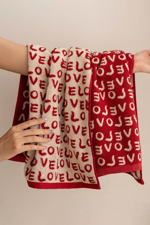 Women's Pure Cotton LOVE Jacquard Face Towel in Fiery Red